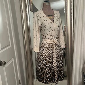 JB by Julie Brown Cream and Black Animal Print True Wrap Dress